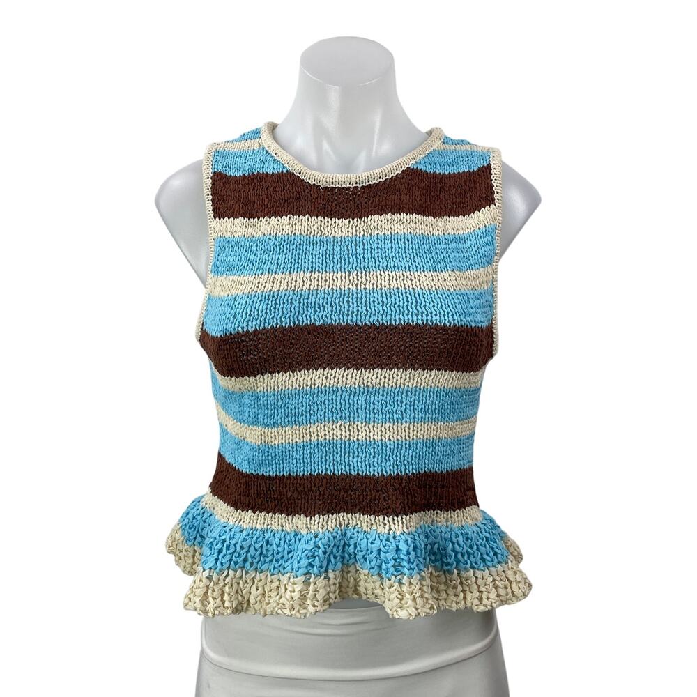 NEW Zara Women's Multicolor Sleeveless Knit Crochet Ruffles Peplum Tank Top Sz M